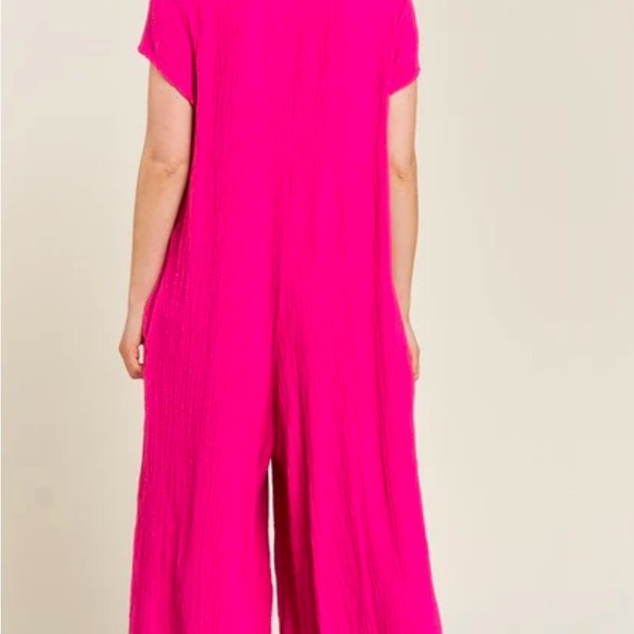 Jade by Jane Pink short sleeve textured oversized and room jumpsuit. - Picture 4 of 12
